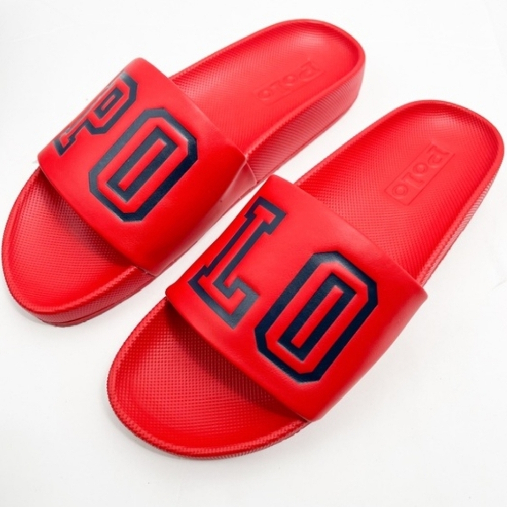 POLO Ralph Lauren CAYSON SPELL OUT SLIDES Red/Navy